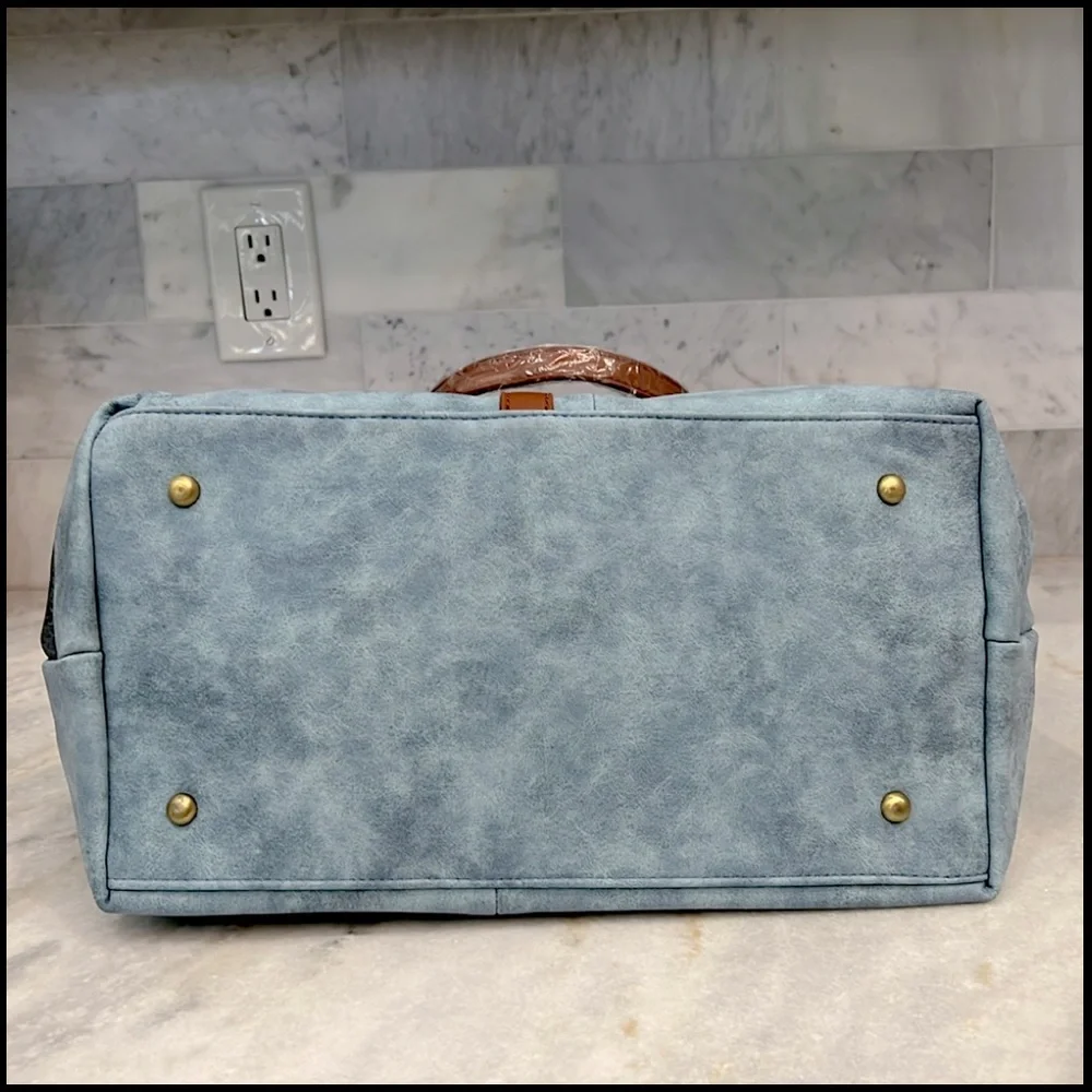 Blue Faux Leather Convertible HOBO Bag - Picture 14 of 14